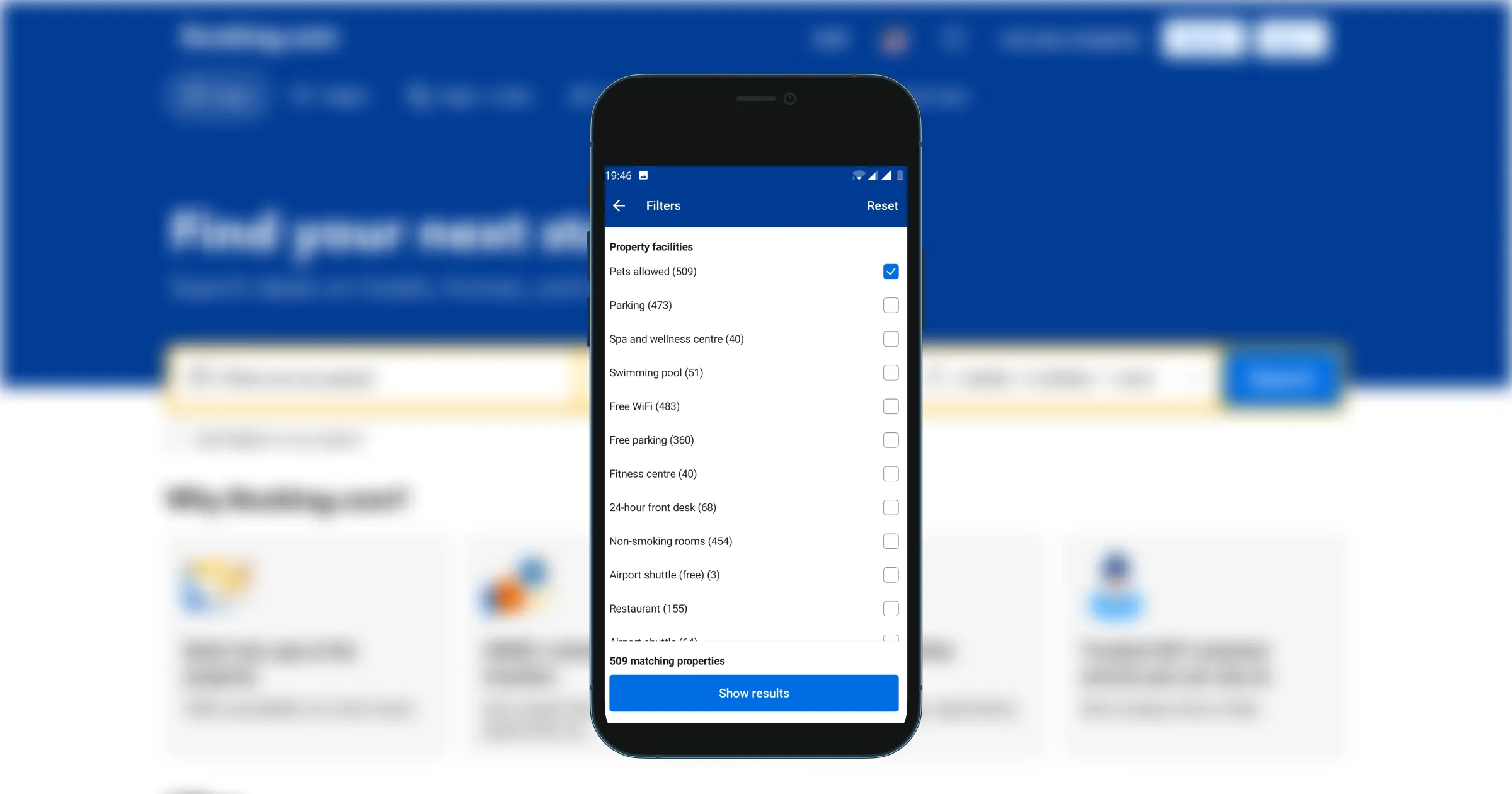 The filter interface of booking.com